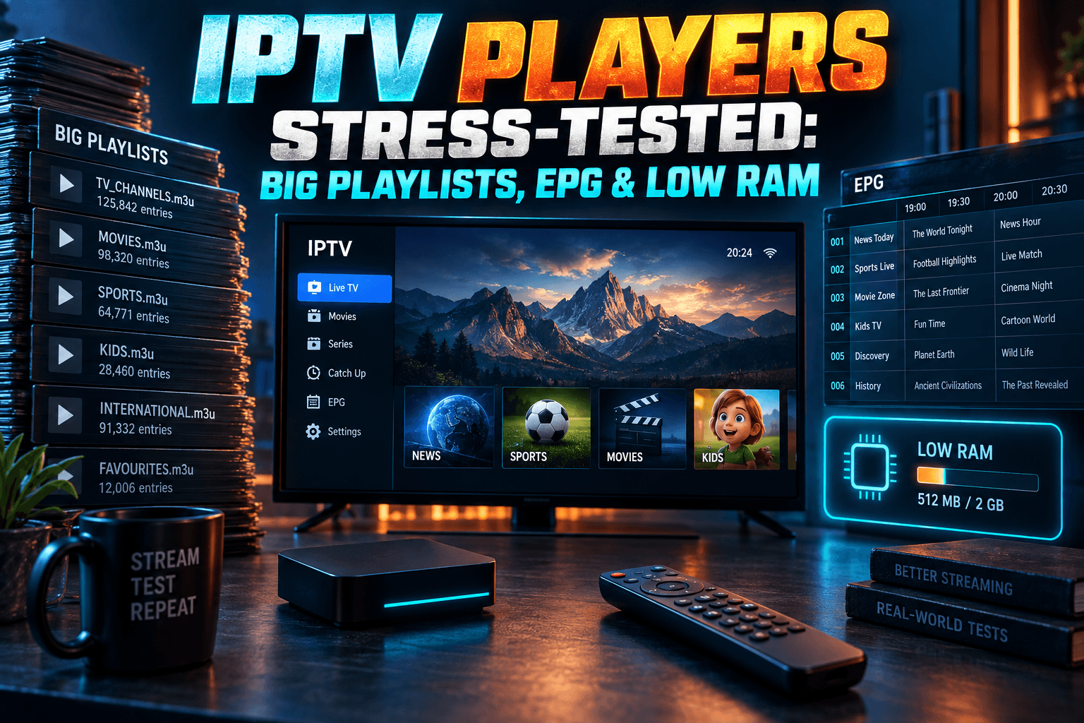 IPTV Players Stress-Tested: Big Playlists, EPG & Low RAM
